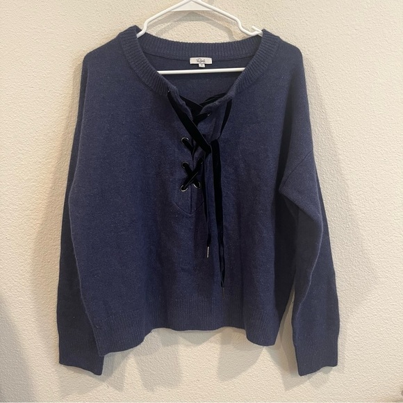 Rails size medium blue cashmere wool blend Olivia sweater lace up - Picture 1 of 9